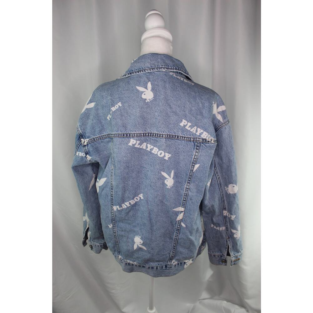 Playboy x Pacsun All Over Bunny Logo Denim Trucker Jacket Light Wash XS/S - Picture 5 of 5
